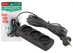 Удлинитель ENGY Удлинитель ENGY &quot;Эконом&quot; 5м/3роз. (ШВВП 2х0,75) черный 186748