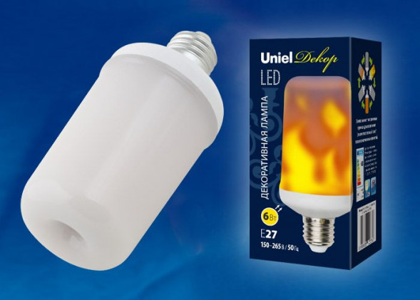 ЭЛЕКТРИКА UNIEL LED-L60-6W/FLAME/E27/FR PLD01WH