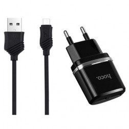 Сетевое зарядное устройство HOCO (6957531064114) C12 2USB 2.4A MICRO USB 1м черный