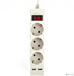 Сетевой фильтр PERFEO (PF_E1642) "POWER-S", 5,0м, 3 розетки 10А, 2USB, 2500 Вт, двойная защита, серый