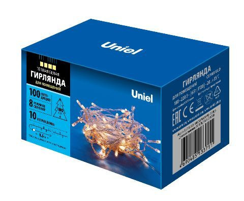 Гирлянда UNIEL (UL-00007200) ULD-S1000-100/DTA WARM WHITE IP20 Гирлянда светодиодная, 10м. 100 светодиодов. Теплый белый свет