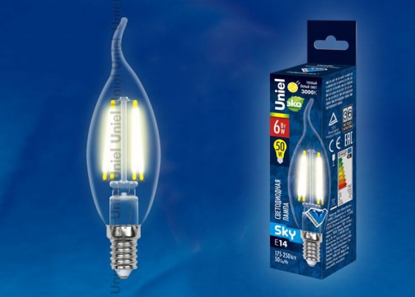 Лампочки светодиодные UNIEL (UL-00000200) LED-CW35-6W/WW/E14/CL PLS02WH