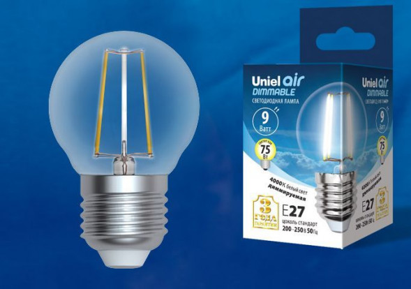 G (Лампы-глобы) UNIEL (UL-00005194) LED-G45-9W/4000K/E27/CL/DIM GLA01TR