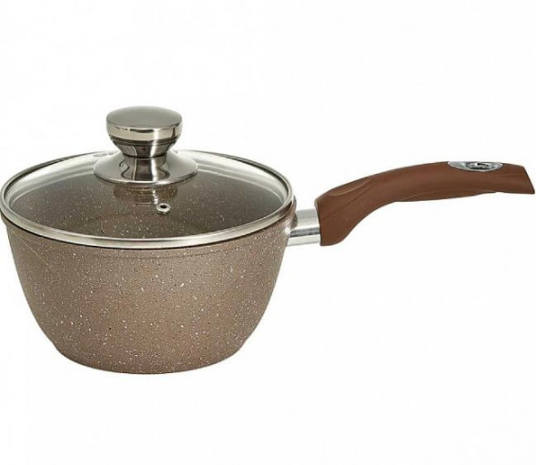Ковш МЕЧТА 82806 с несъемной ручкой и стеклянной крышкой. &quot;Гранит brown&quot; 1,7л