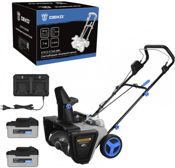 Снегоуборщик аккумуляторный DEKO ST412-6, 2*20В, 2*6.0Ач, 50см, 2 фары 083-4445