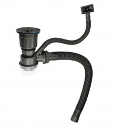 Сифон для мойки FABIA PROFI 8734 Сифон для мойки большая горловина с переливом ГРАФИТ, с отводом под сливной шланг и со съёмной корзинкой для мусора