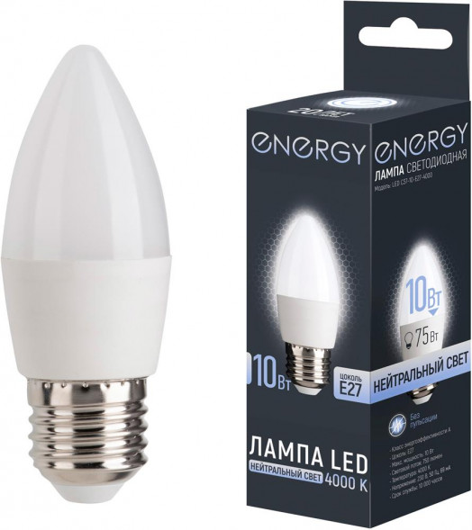 Лампа светодиодная ENERGY LED С37-10-E27-4000 (109302)