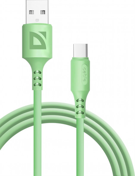 Кабель DEFENDER (87106GRN) USB кабель F207 TypeC 1м,2.4А,силикон,пакет