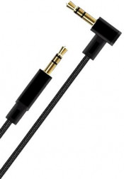 Кабель аудио AUX AKSBERRY (6900284120010) x176 угловой jack 3.5мм круглый в тканевой оплетке 1м, черный