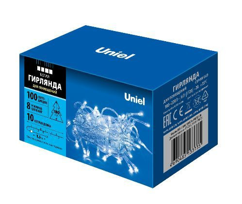 Гирлянда UNIEL (UL-00007201) ULD-S1000-100/DTA WHITE IP20 Гирлянда светодиодная, 10м. 100 светодиодов. Белый свет