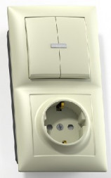 Розетка/выключатеь Кунцево-электро "СЕЛЕНА"Блок комб, скр,уст(2 кл,выкл, с подсв, +розетка с з/к и з/ш) БКВР-424 "с/к"