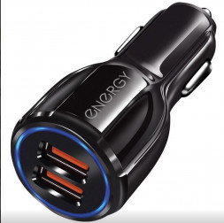 Автомобильное зарядное устройство ENERGY ET-16A, 2 USB, Q3.0, цвет - чёрный 100283