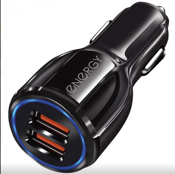 Автомобильное зарядное устройство ENERGY ET-16A, 2 USB, Q3.0, цвет - чёрный 100283