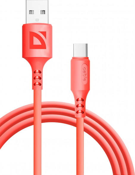 Кабель DEFENDER (87106RED) USB кабель F207 TypeC 1м,2.4А,силикон,пакет