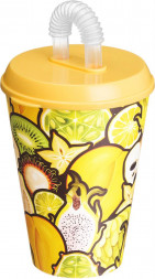 IDILAND IZI-GO с крышкой и трубочкой 420мл с декором (желтый) 222100503/01