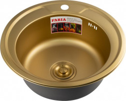 Мойка врезная FABIA 9561 Мойка врезная круглая d=49 см из нерж.стали ЗОЛОТО толщ.0,8мм глуб.180мм+большой сифон с переливом