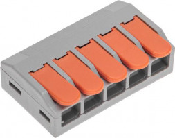 Клемма REXANT (07-5273) Универсальная клемма СМК 222-615/221-615, 5-проводная серая 0,5-4/6 мм (15 шт/уп)
