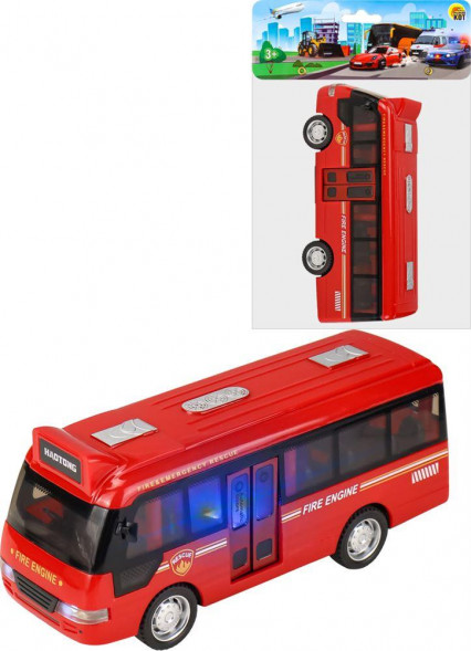 Игрушка РЫЖИЙ КОТ Автобус 15,2х5,7х6,7см (свет и звук, открывающиеся двери)(Арт. И-9436)
