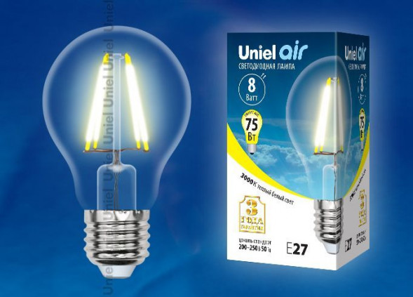 Лампочка UNIEL (UL-00002210) LED-A60-8W/WW/E27/CL GLA01TR