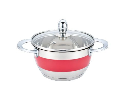 Кастрюля GREEN POINT 2211R-GP Кастрюля с крышкой 1,5л, 16х9см,нерж.сталь, красная