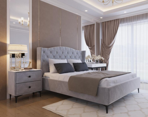 Кровать интерьерная НК-МЕБЕЛЬ TANGO кровать 1600х2000 Велюр Светло-серый 72307344 (2 кор.)