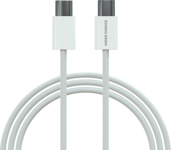 Кабель MORE CHOICE (4620202550361) K75a нейлон USB 3.0A PD 60W для Type-C Type-C 1м White