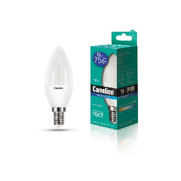 Лампа CAMELION (13370) LED8-C35/865/E14/8Вт