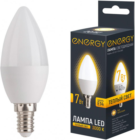 Лампа светодиодная ENERGY LED С37-7-E14-3000 (109288)