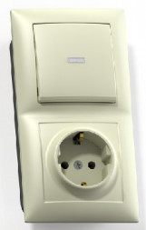 Розетка/выключатеь Кунцево-электро "СЕЛЕНА"Блок комб, скр,уст(1 кл,выкл, с подсв, +розетка с з/к ) БКВР-420 "с/к"