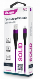 Дата-кабель OLMIO "SOLID" Дата-кабель USB - TYPE-C 2.1A 1.2М круглый индиго (39053)
