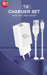 АККУМУЛЯТОРЫ И ЗАРЯДНЫЕ УСТРОЙСТВА AKSBERRY СЗУ T38 2 USB 2.4A + MicroUSB, белый