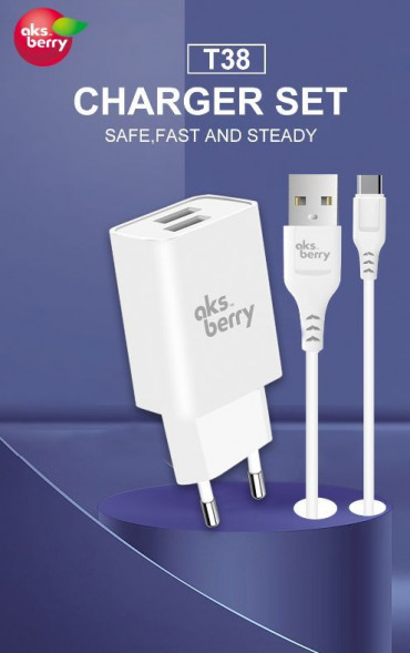 АККУМУЛЯТОРЫ И ЗАРЯДНЫЕ УСТРОЙСТВА AKSBERRY СЗУ T38 2 USB 2.4A + MicroUSB, белый
