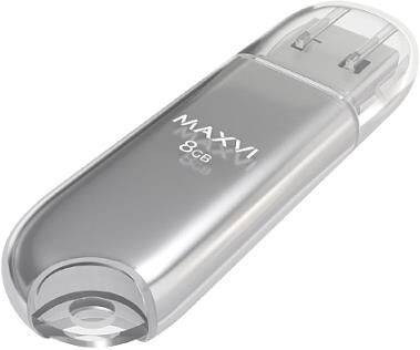 MAXVI P1 8GB silver, монолит с колпачком, ABS пластик, USB 2.0