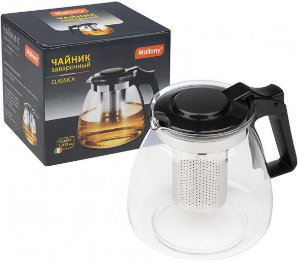 Чайники заварочные MALLONY Чайник заварочный CLASSICA, объем 1100 мл, стекл, с фильтром из нерж стали (910131)