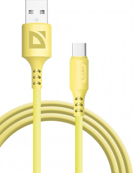 Кабель DEFENDER (87106YEL) USB кабель F207 TypeC 1м,2.4А,силикон,пакет