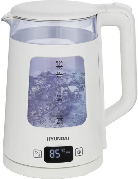 Чайник электрический HYUNDAI Чайник HYK-G9407 1.7л. 2200Вт белый (стекло)