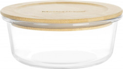 Контейнер MASTER HOUSE Тор-400 из жаропрочного стекла круглый с бамбуковой крышкой 75720