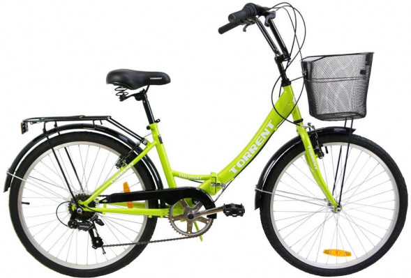 Велосипед TORRENT Discovery 7 (рама сталь 16&quot; складная, 7 скоростей., SHIMANO, колеса 24д. корзина) 4000177 Зеленый