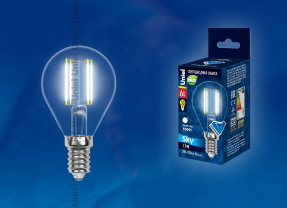 Лампочки светодиодные UNIEL (UL-00001371) LED-G45-6W/NW/E14/CL PLS02WH