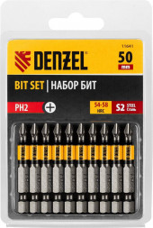 Набор бит DENZEL Набор бит PH2х50, сталь S2, круглый профиль, 10 шт. 11641