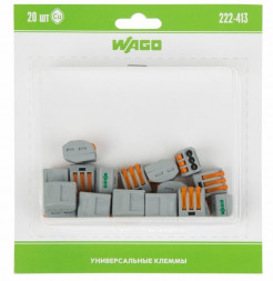 Электроустановочные изделия WAGO (07-5153-20) СЕРИЯ 222-413 УНИВЕРСАЛЬНАЯ КЛЕММА 3-Х ПРОВОДНАЯ