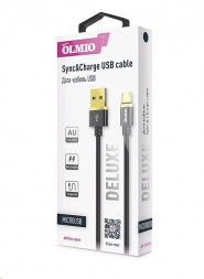 Кабель MICROUSB OLMIO DELUXE USB 2.0 - MICROUSB, 1м, 2.1A, черный (38853)