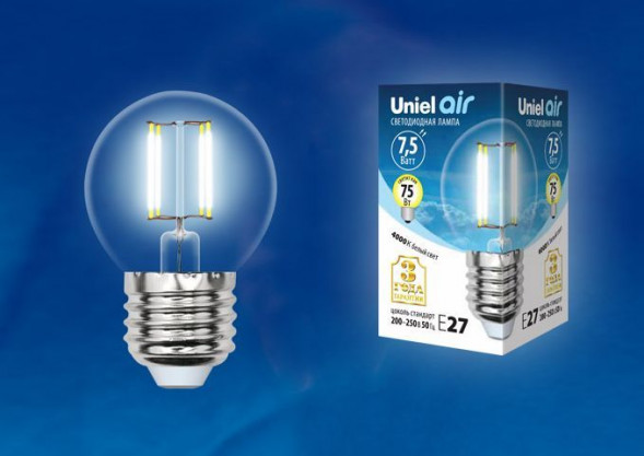 G (Лампы-глобы) UNIEL (UL-00003255) LED-G45-7,5W/NW/E27/CL GLA01TR