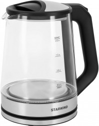 Чайник электрический HYUNDAI Чайник Starwind SKG2112 2л. 1800Вт черный/прозрачный (стекло)