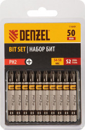 Набор бит DENZEL Набор бит PH2х50, сталь S2, шестигранный профиль, 10 шт. 11649