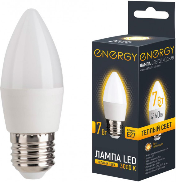 Лампа светодиодная ENERGY LED С37-7-E27-3000 (109298)