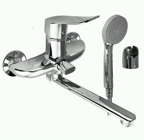 Смеситель для ванны SENATOR 4570 Смеситель в ванную с длинным, плоским изливом, шаровый с дивертором м/к на корпусе