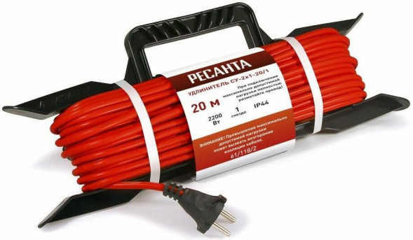 Удлинитель РЕСАНТА Удлинитель силовой СУ-2х1-20/1 (IP44) (61/118/2) 2x1.0кв.мм 4розет. 40м ПВС катушка серый