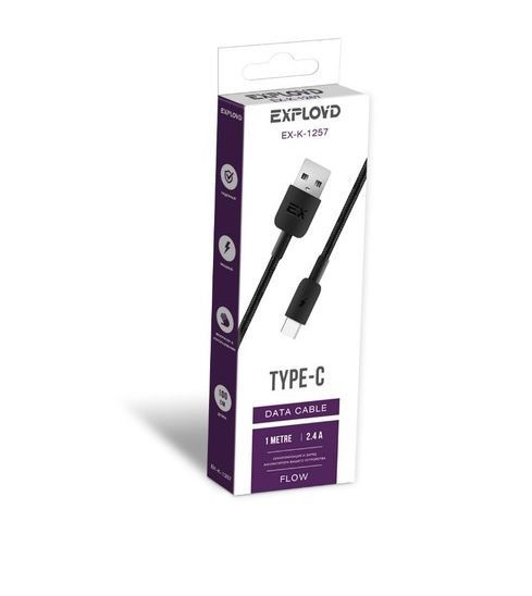 Кабель EXPLOYD EX-K-1257 Дата-кабель USB - TYPE-C 1М чёрный