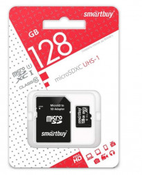 Карта памяти SMARTBUY (SB128GBSDCL10-01) MicroSDXC 128GB Class10 UHS-I U1 + адаптер